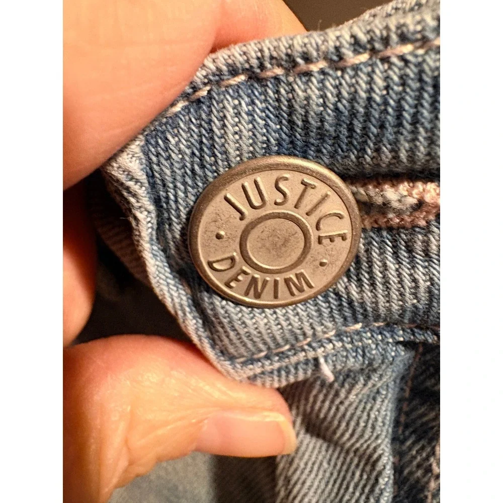 Justice Girls Denim Mini Mom Shorts Light Wash Distressed Sequin Size 10 NEW